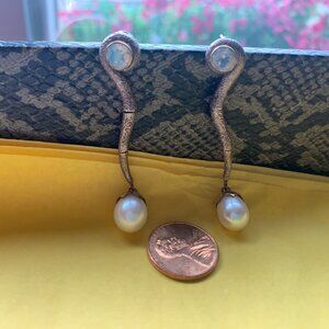 Sterling Silver Designer Dangle Earrings with Moonstone and Cultured Pearl Drops